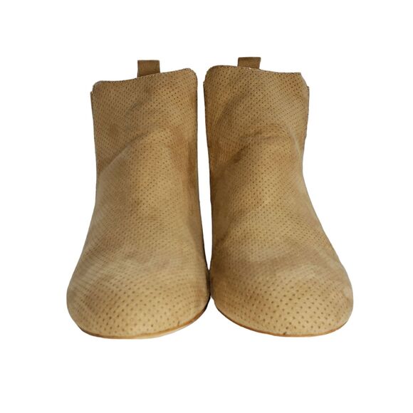 Loft 8.5 Chelsea Ankle Boots Womens Tan Perforated Faux Suede 1.5" Block Heel - Picture 6 of 12